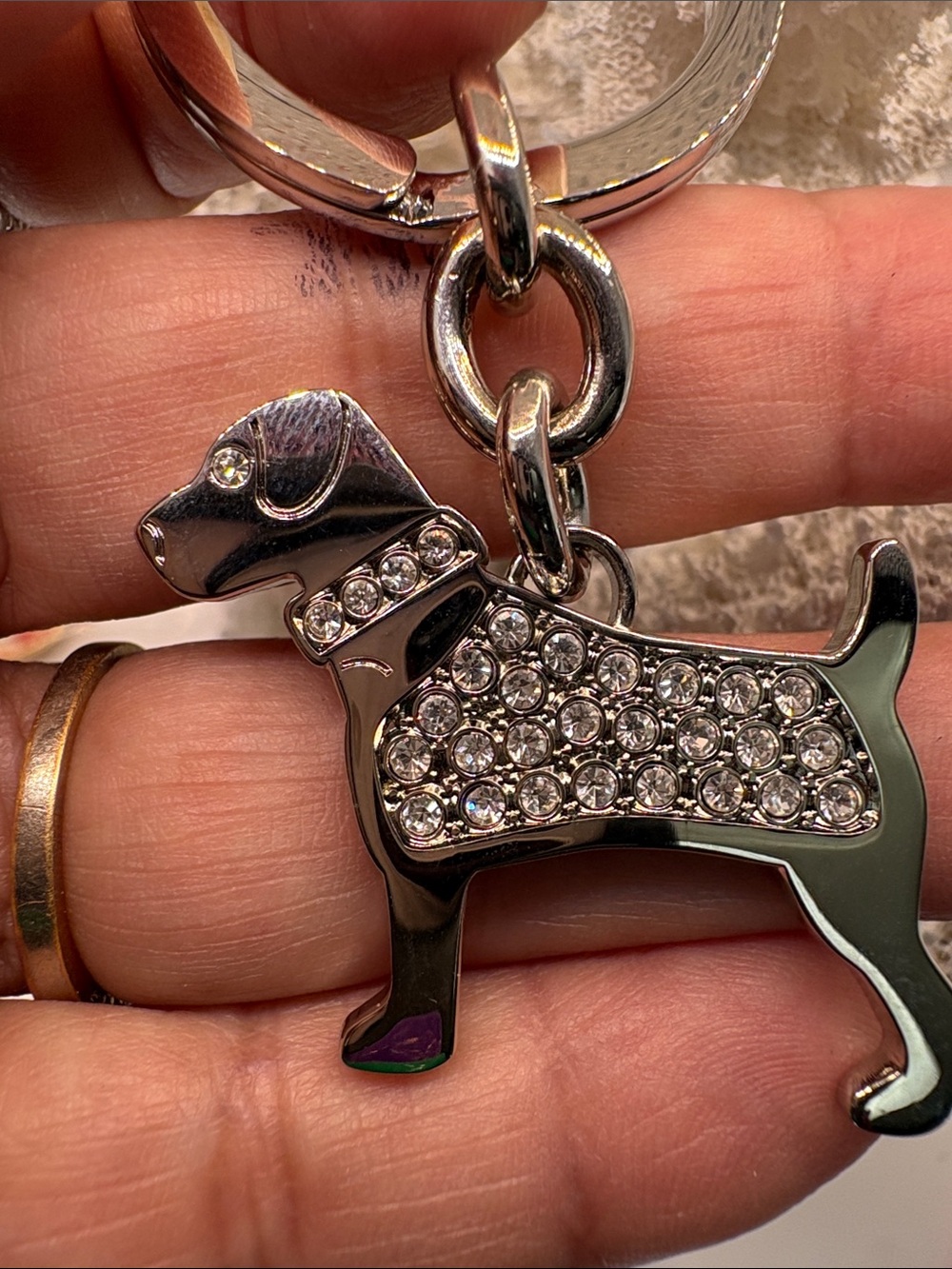Coach Silver Rhinestone Dog Keychain Charm
